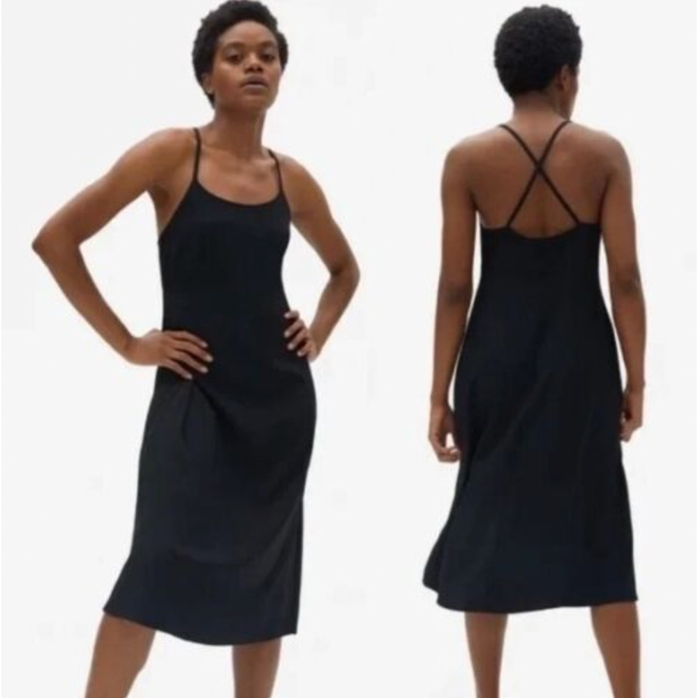 Everlane Black Cross Back Slip Dress